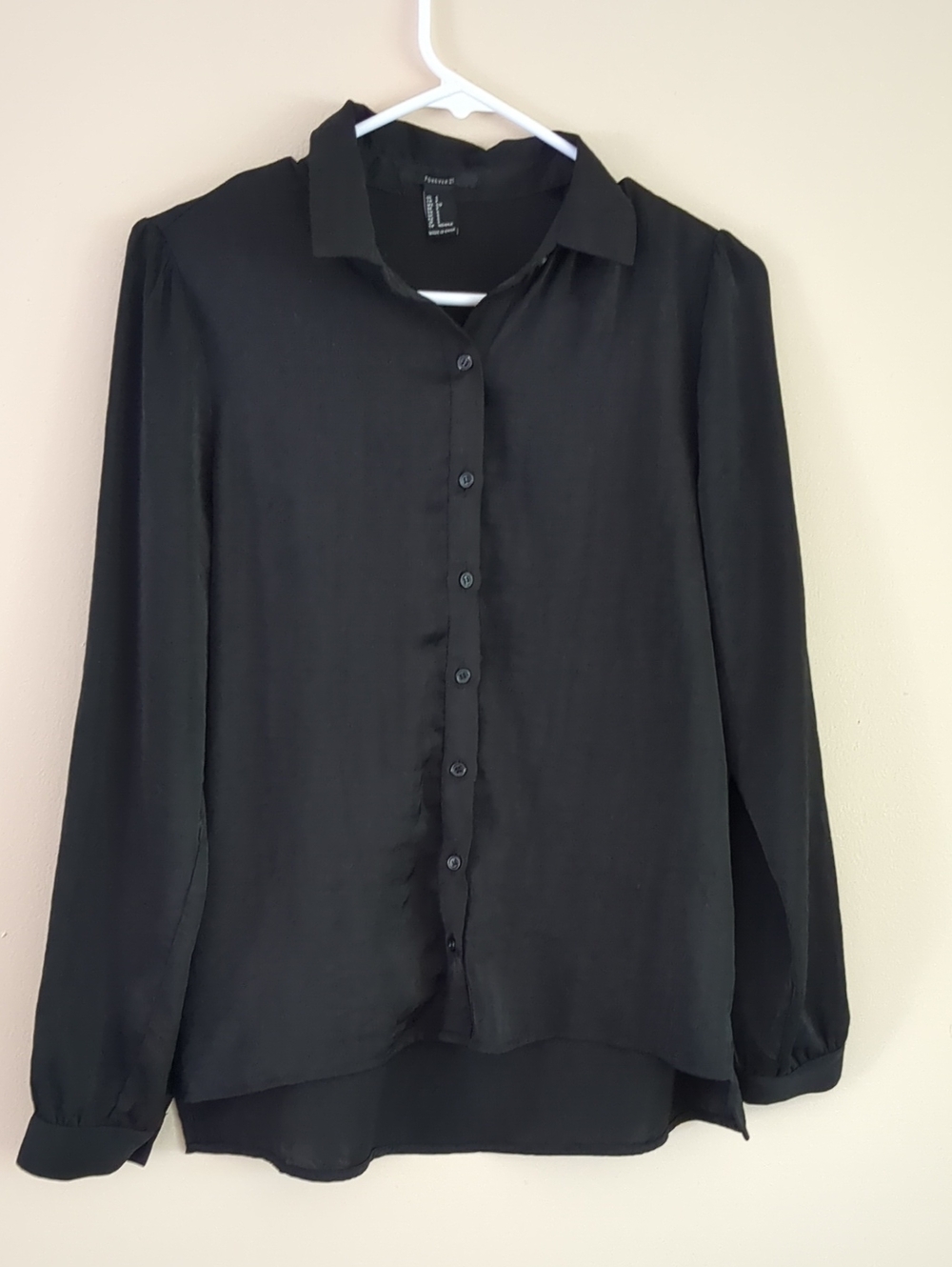 Small Forever 21 Black Button Up Shirt Basic Long Sleeve Top